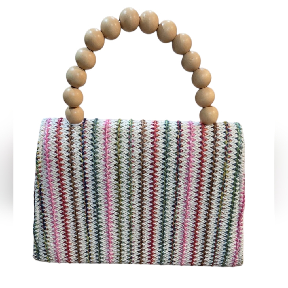 Haute Hippie NEW Colorful Woven Mini Bag with Bead Handle & Removable Gold Chain - Picture 3 of 8